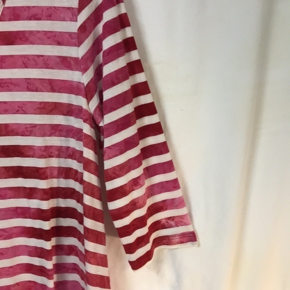 Chacha Vente NWT Women’s Top Long Tee Red white Tie dye Bleached look Size M - Picture 5 of 11